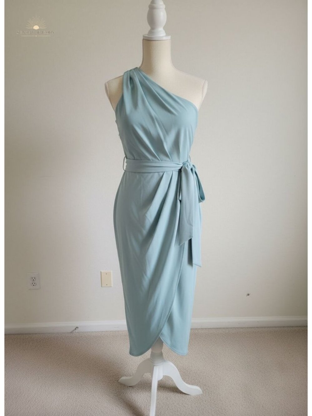 Women's Satin One Shoulder Ruched Midi Dress Sleeveless Bodycon
